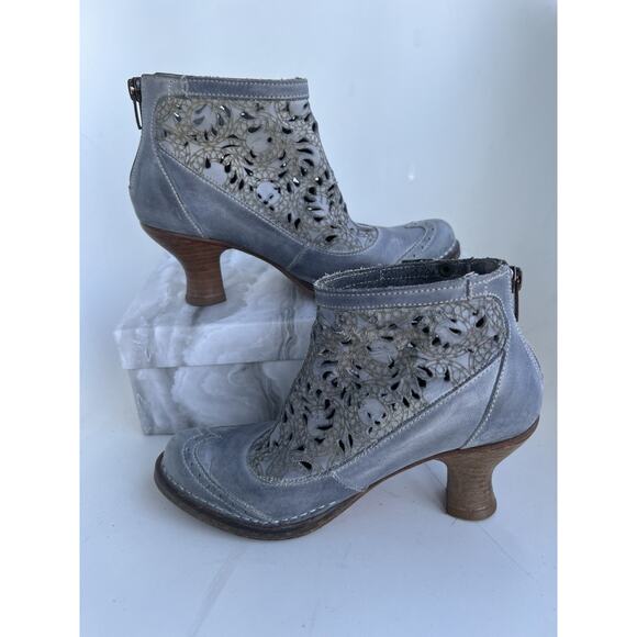 Womens Neosens Gray Leather Cutout Heeled Ankle Shoes Booties Spain EU 36/ US 6 - Picture 6 of 13